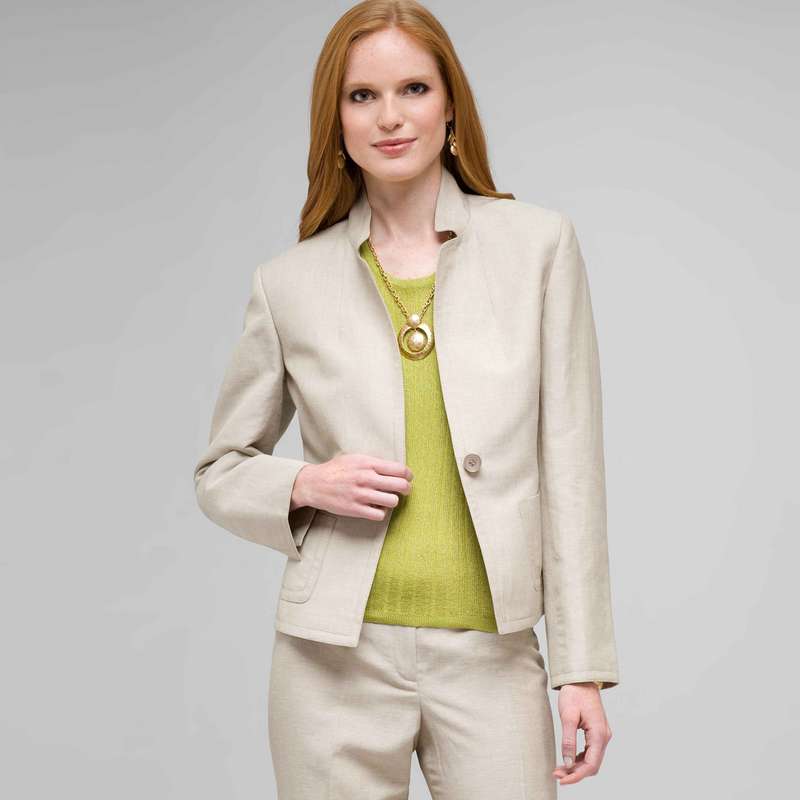 ウォッシャブルリネン 2 ポケットジャケット, ストーン & ホワイト, large image number 0