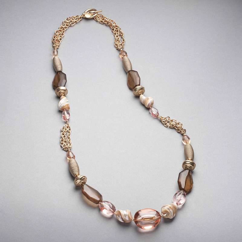 ピンク & ブラウンスリップオンネックレス, ゴールド, large image number 0